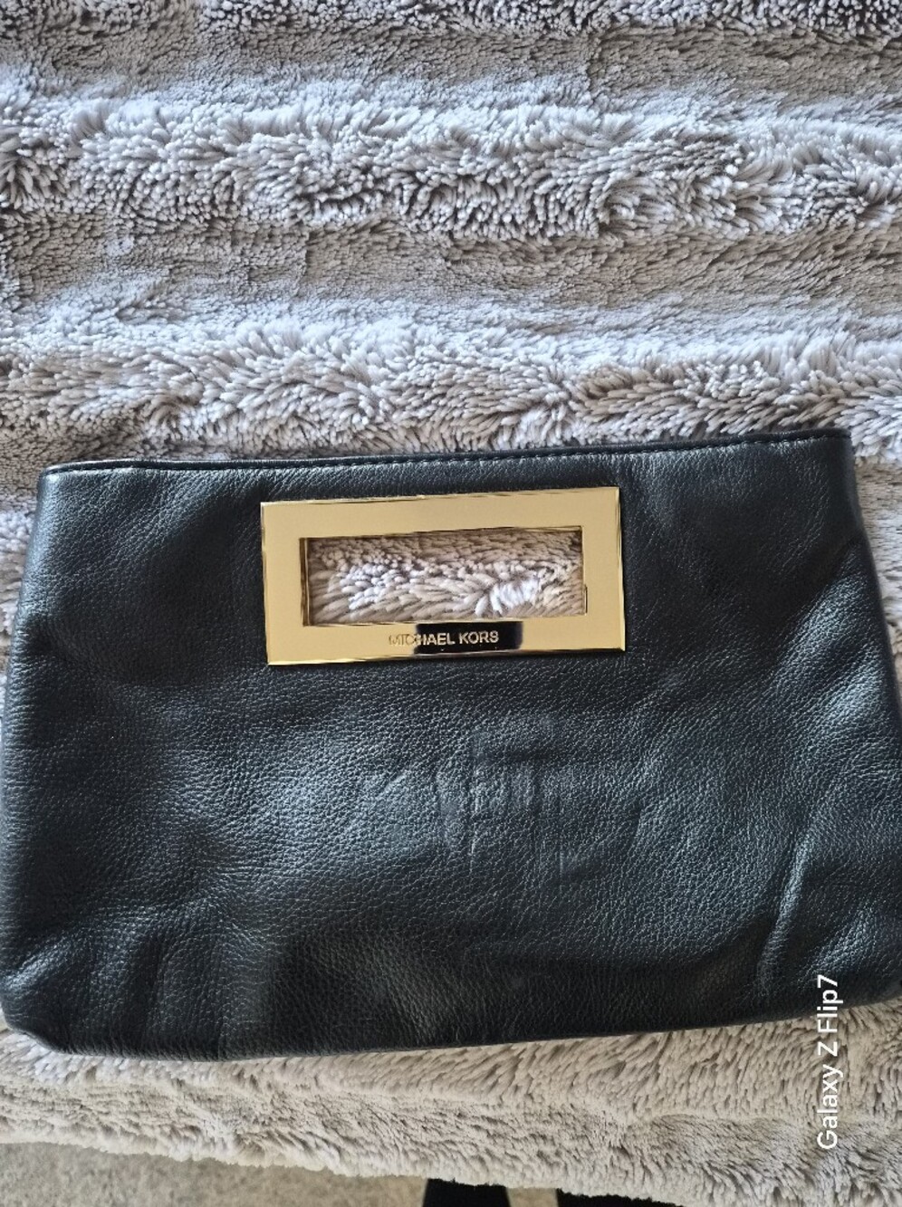 Michael Kors Black Leather Clutch with Gold Accent